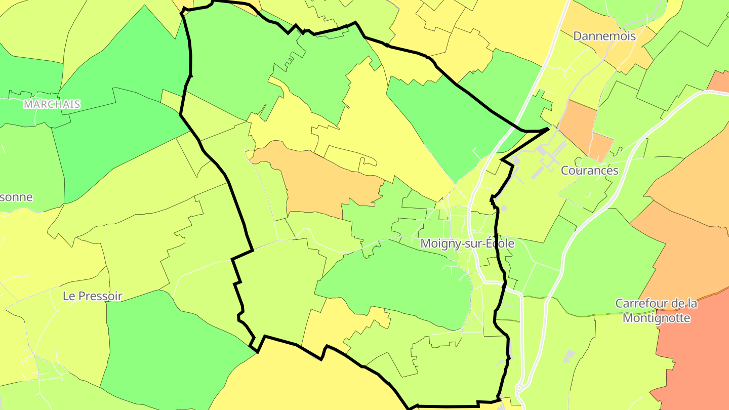 Carte des prix de l'immobilier Moigny-sur-École