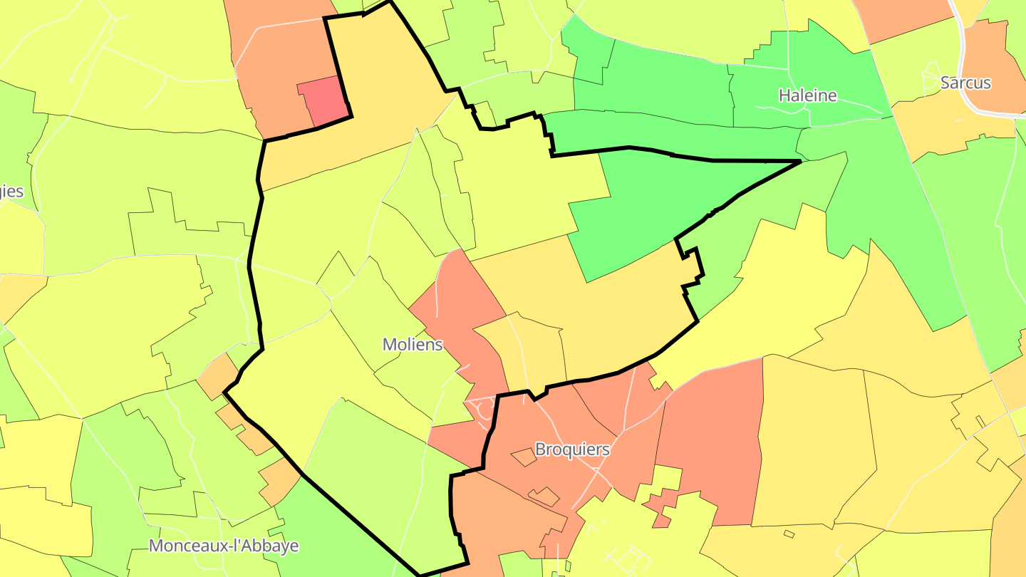 Carte des prix de l'immobilier Moliens