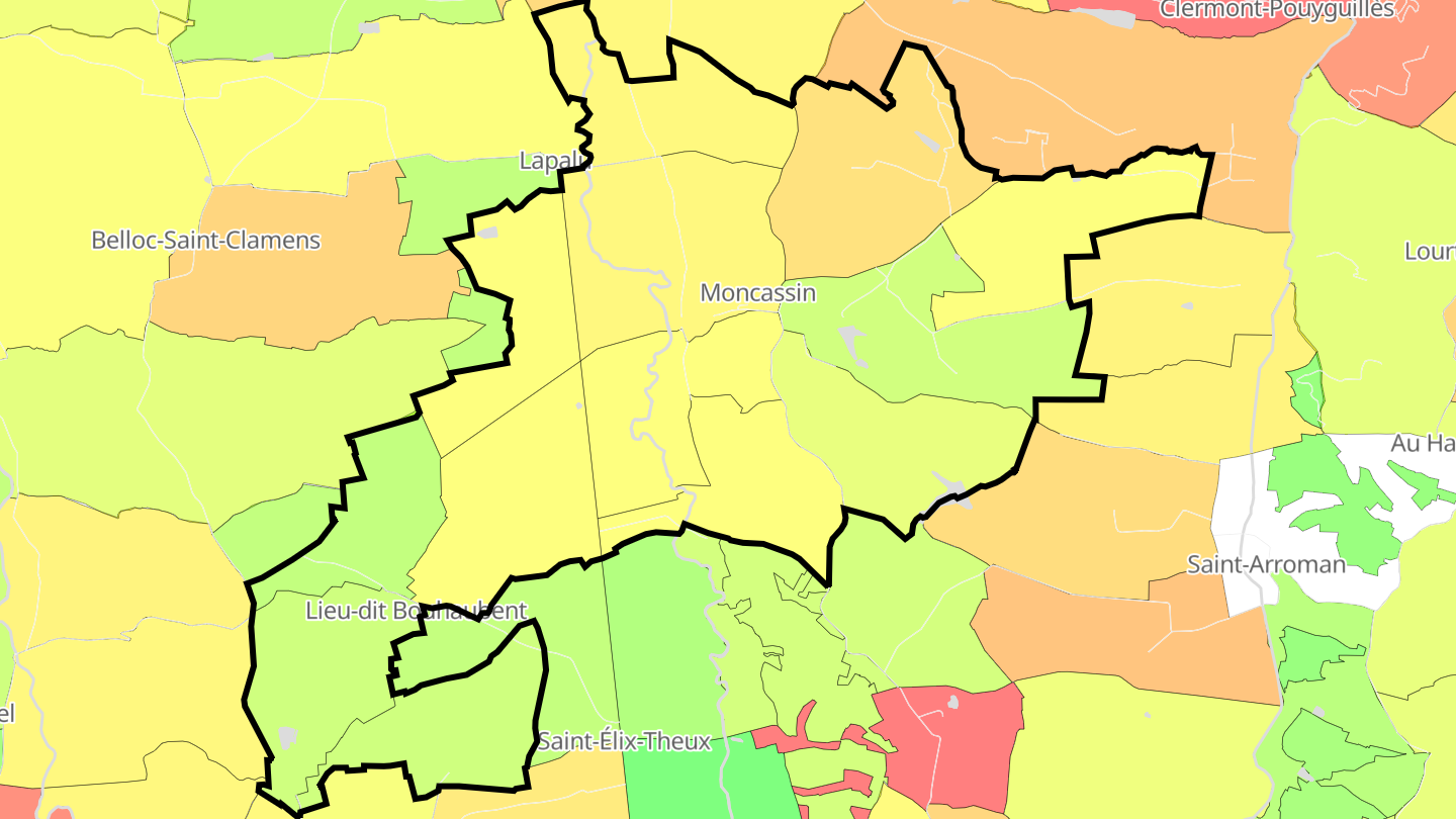 Carte des prix de l'immobilier Moncassin