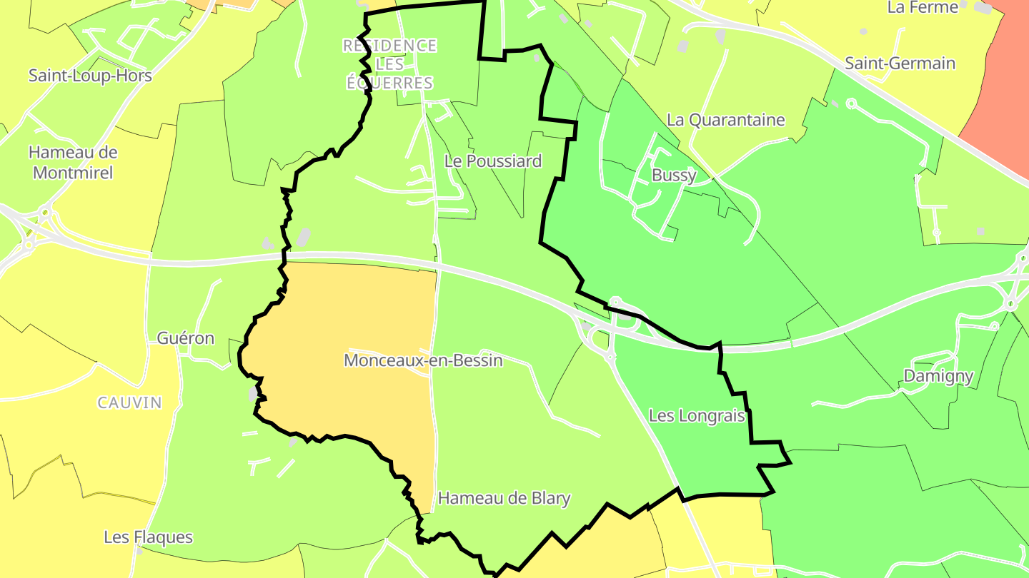Carte des prix de l'immobilier Monceaux-en-Bessin