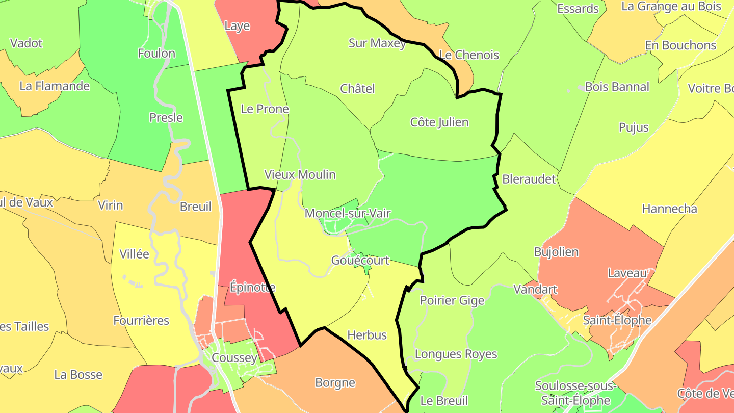 Carte des prix de l'immobilier Moncel-sur-Vair