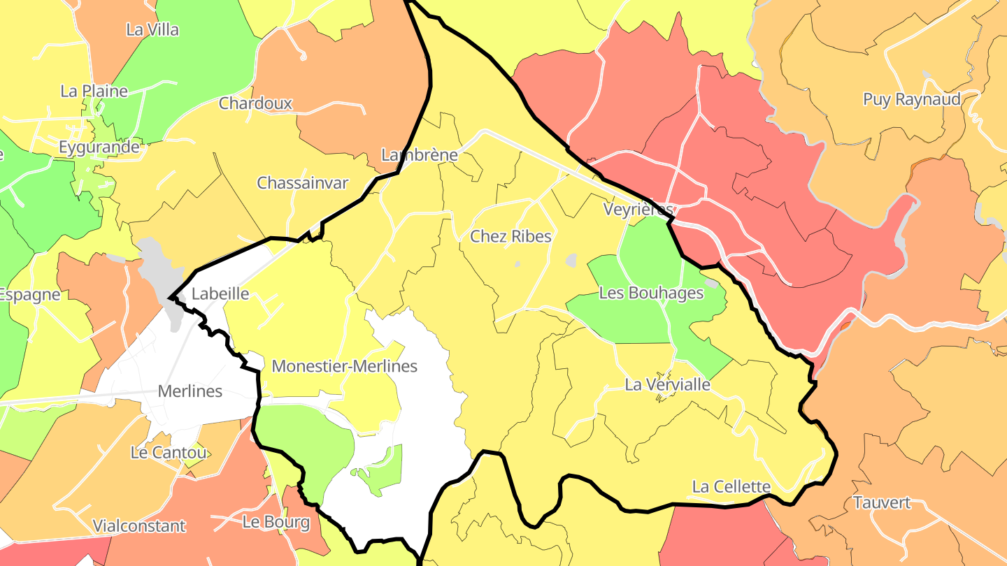 Carte des prix de l'immobilier Monestier-Merlines