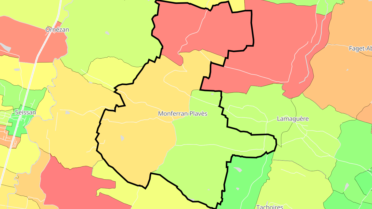 Carte des prix de l'immobilier Monferran-Plavès
