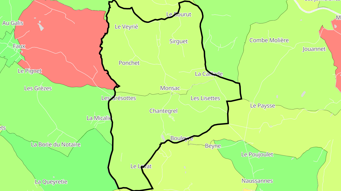 Carte des prix de l'immobilier Monsac