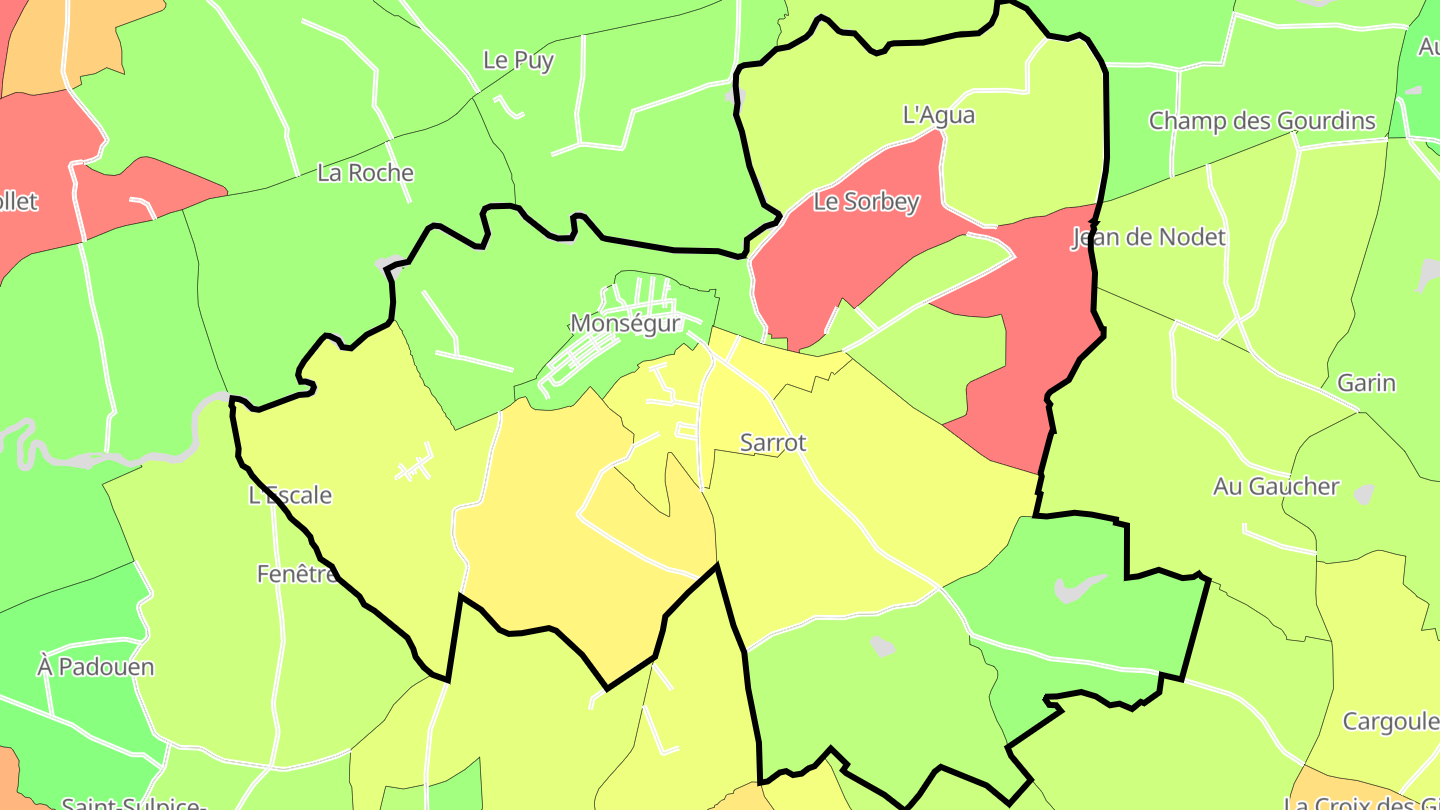 Carte des prix de l'immobilier Monségur