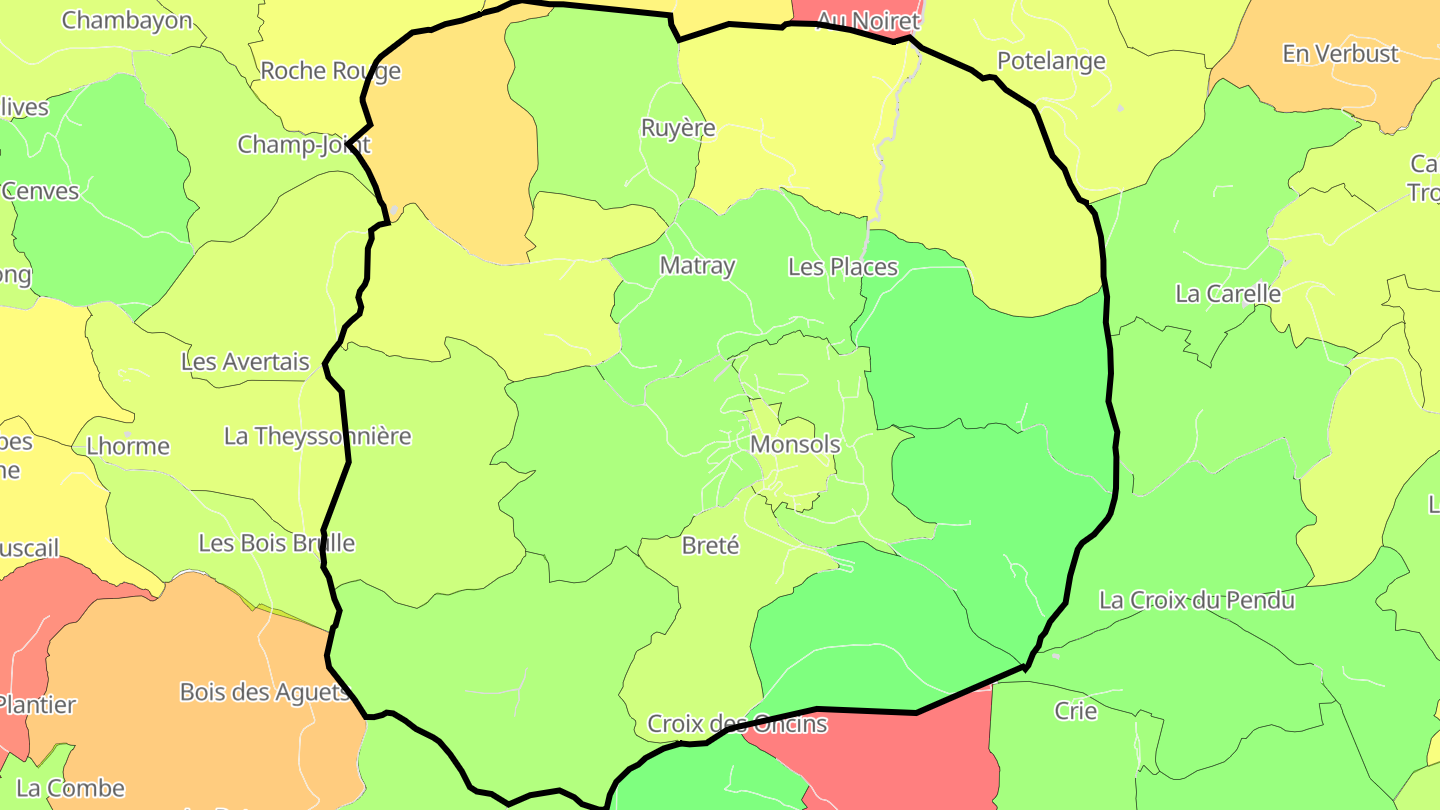 Carte des prix de l'immobilier Monsols
