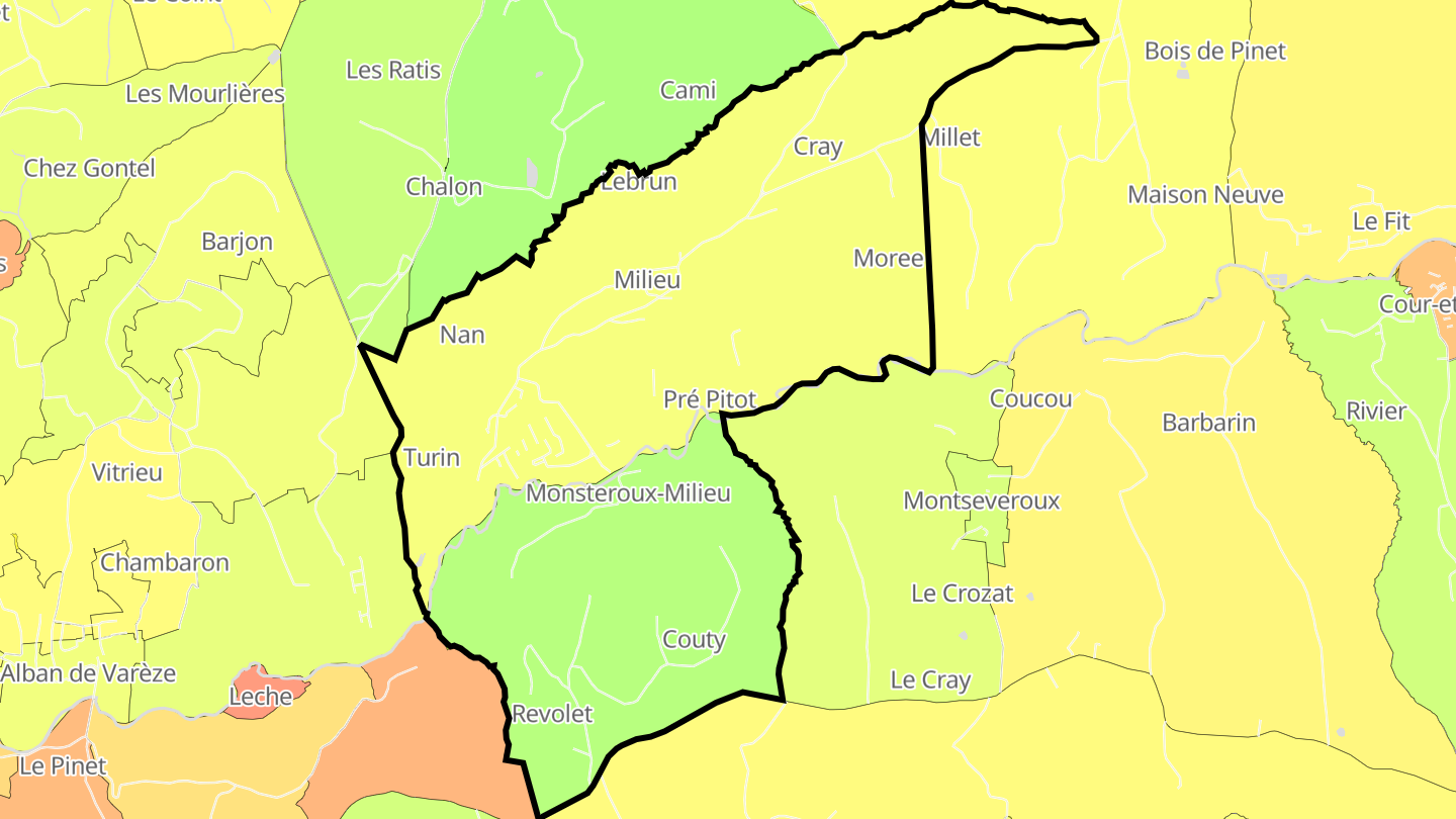 Carte des prix de l'immobilier Monsteroux-Milieu