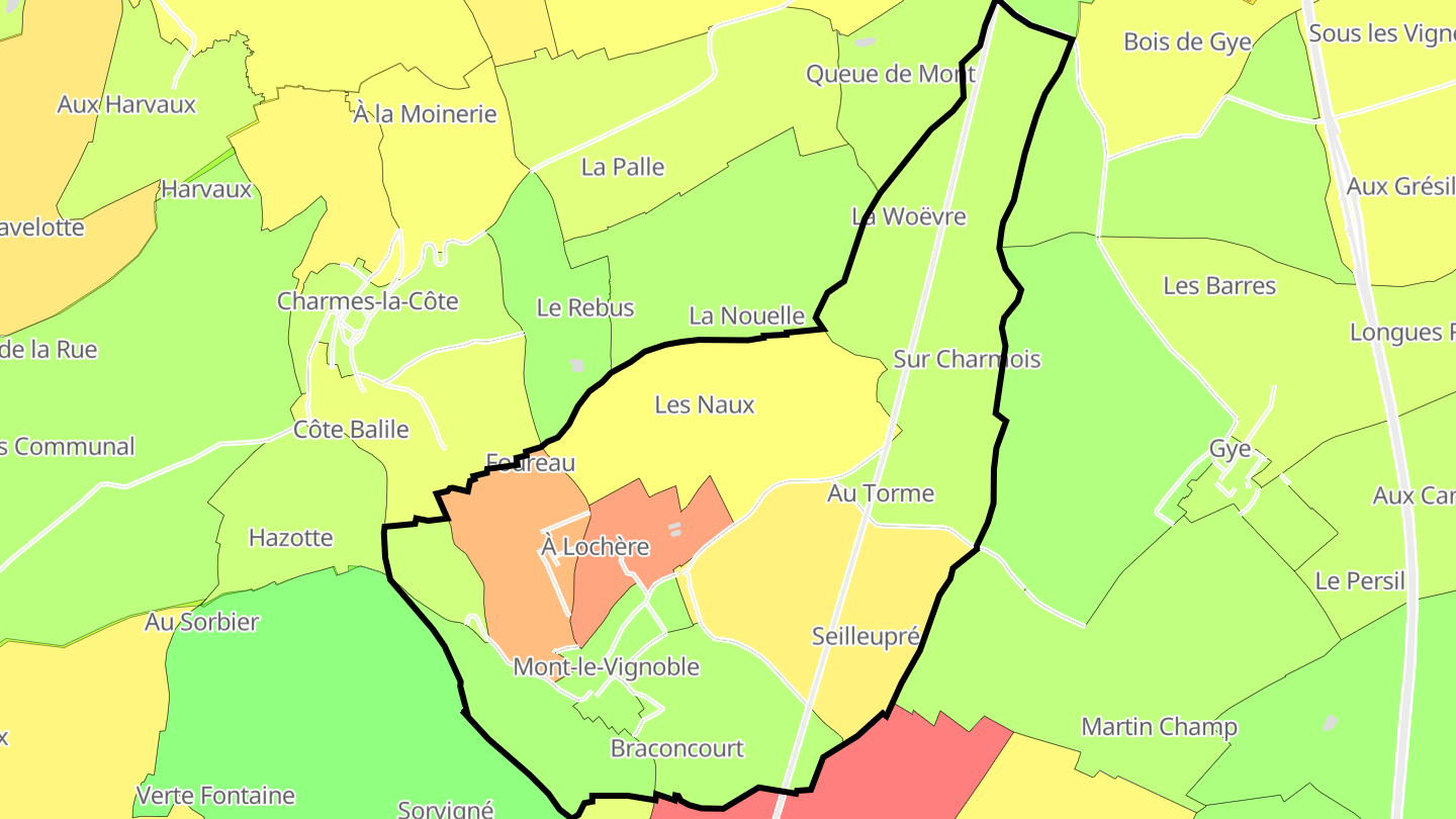 Carte des prix de l'immobilier Mont-le-Vignoble