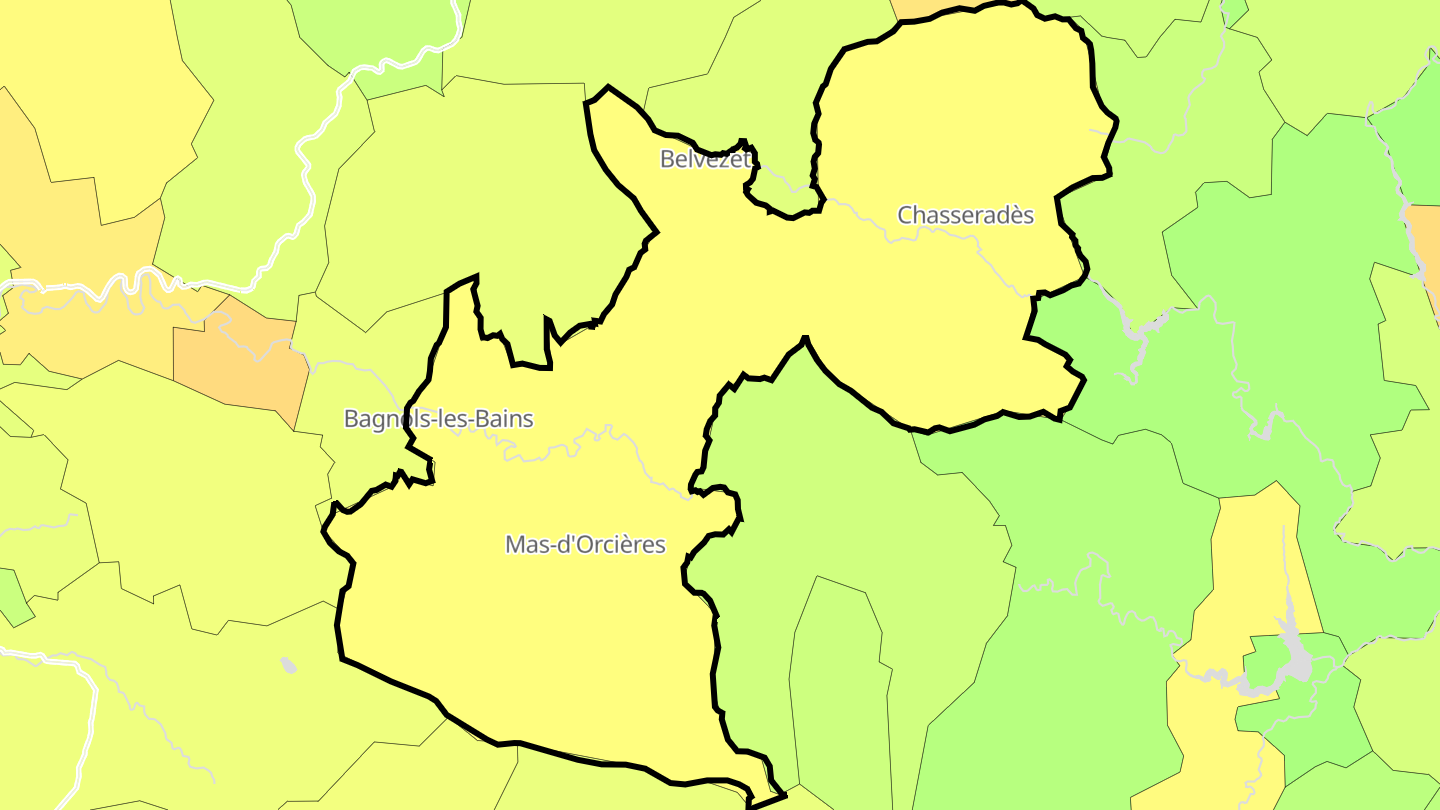 Carte des prix de l'immobilier Mont Lozère et Goulet
