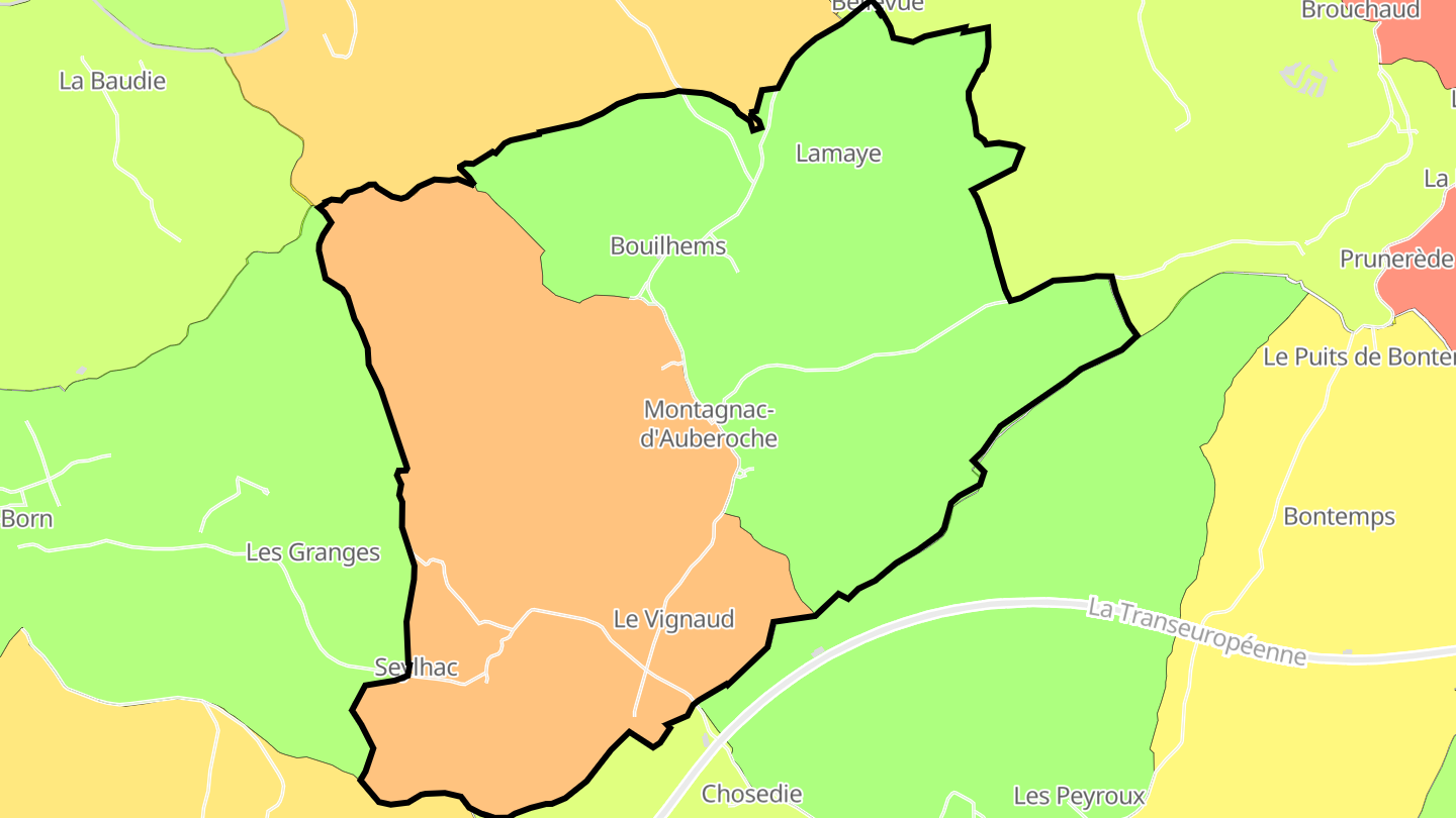 Carte des prix de l'immobilier Montagnac-d'Auberoche