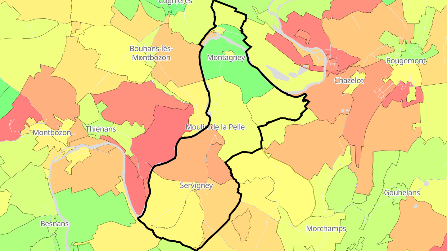 Carte des prix de l'immobilier Montagney-Servigney
