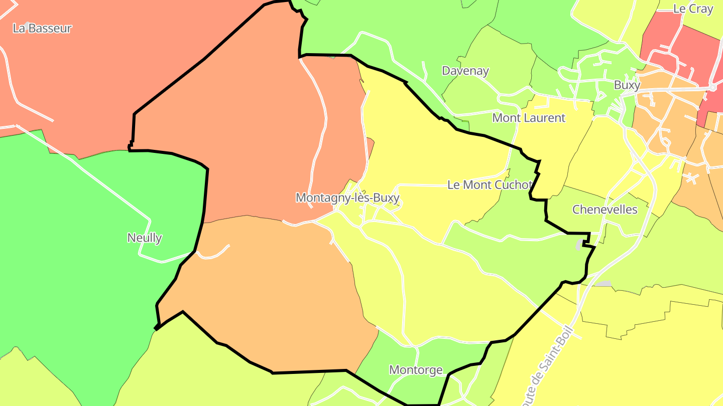 Carte des prix de l'immobilier Montagny-lès-Buxy