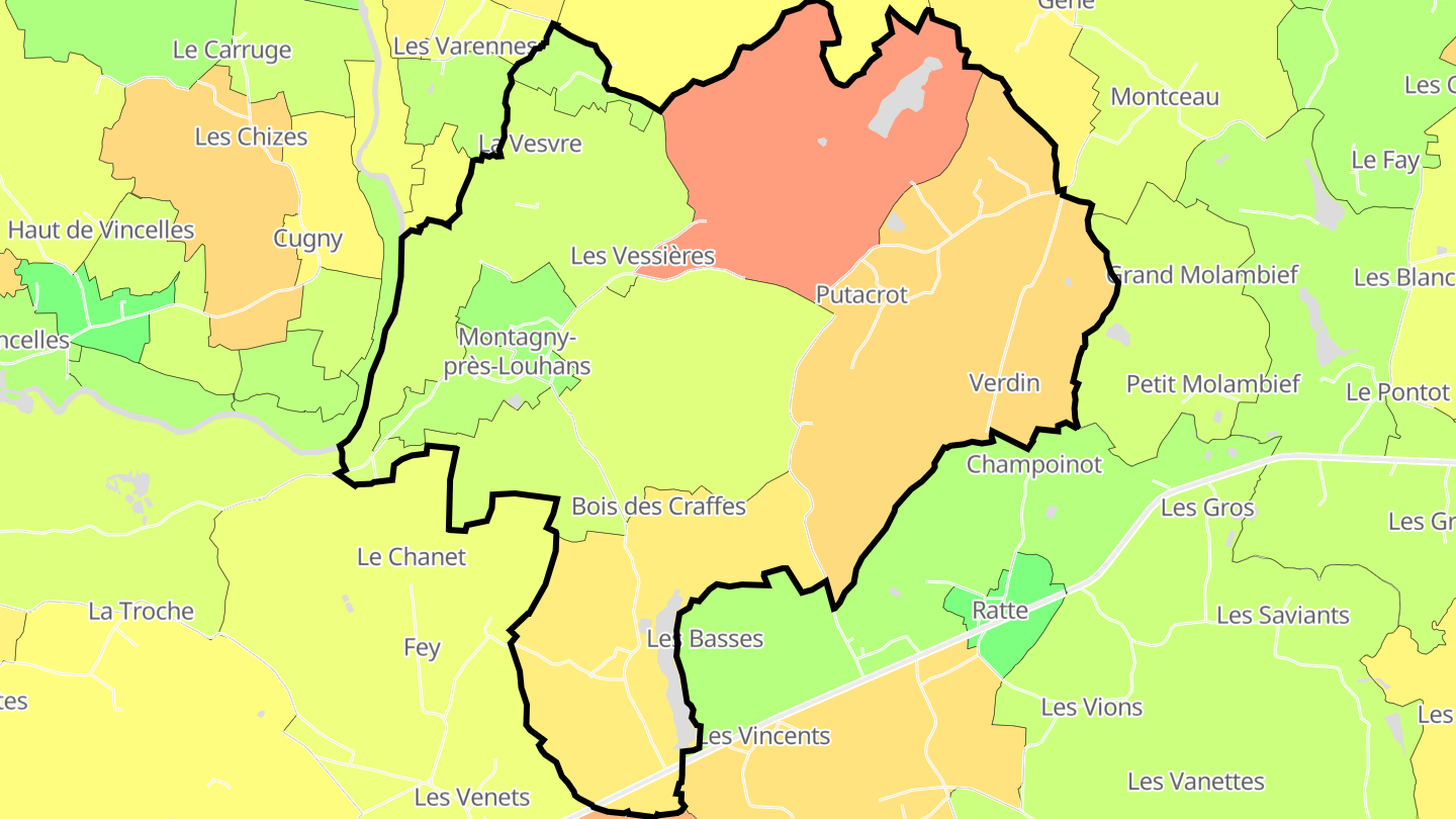 Carte des prix de l'immobilier Montagny-près-Louhans