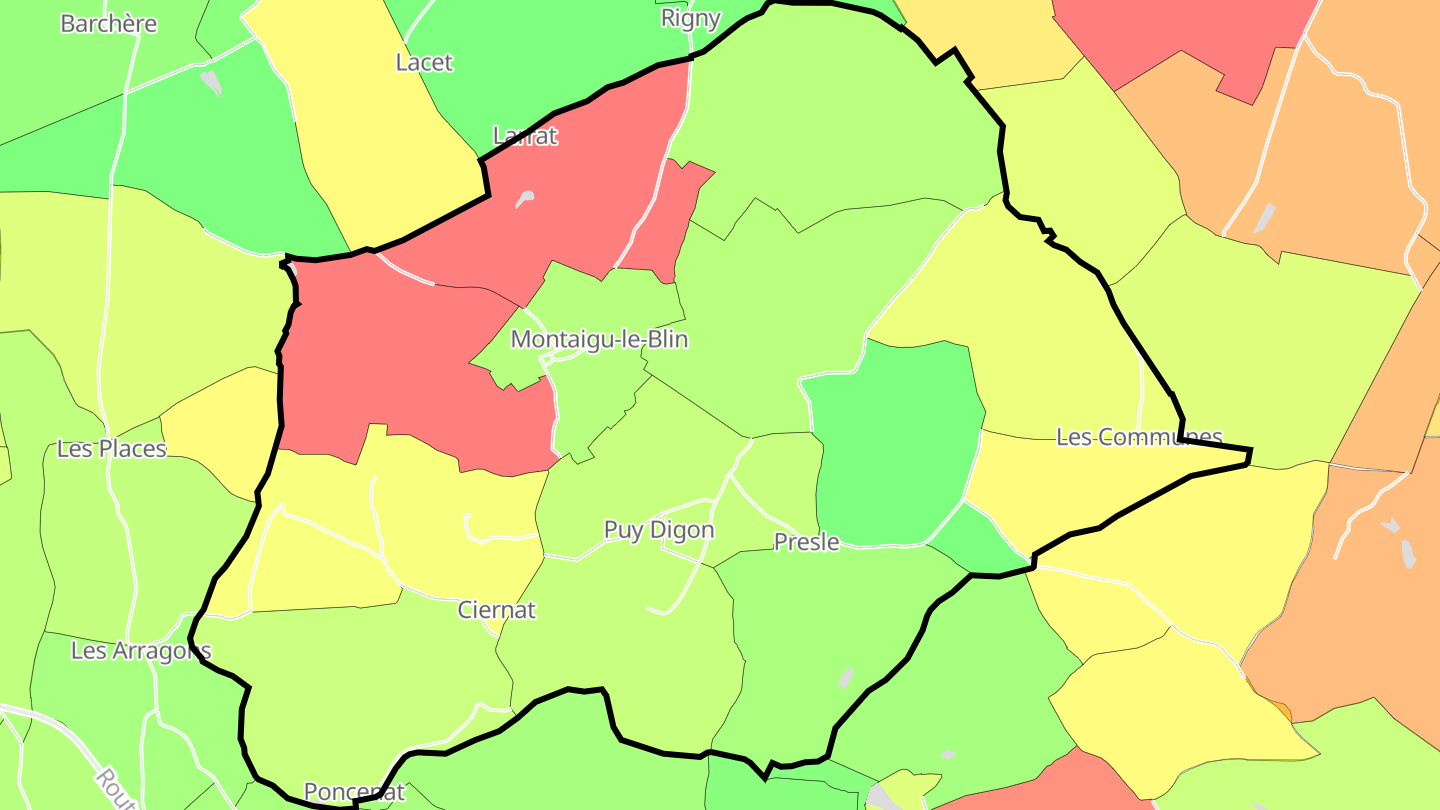 Carte des prix de l'immobilier Montaigu-le-Blin