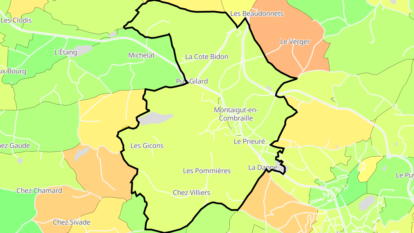 Carte des prix de l'immobilier Montaigut-en-Combraille