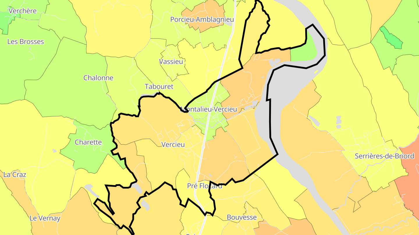 Carte des prix de l'immobilier Montalieu-Vercieu
