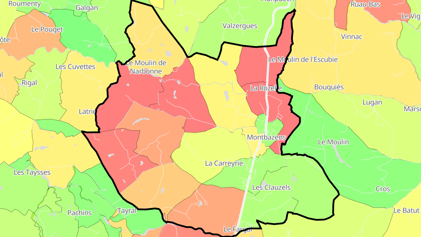 Carte des prix de l'immobilier Montbazens