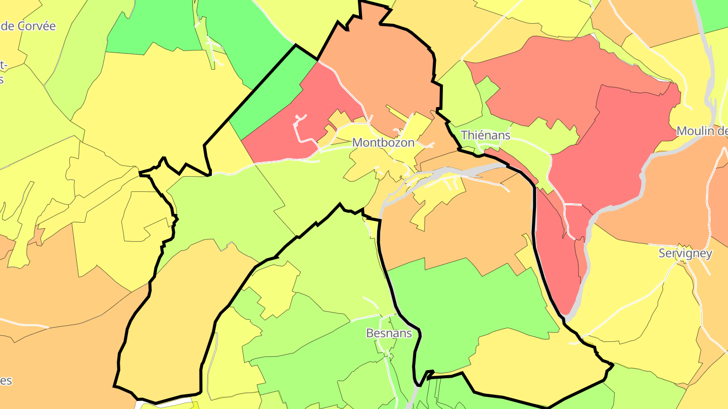 Carte des prix de l'immobilier Montbozon