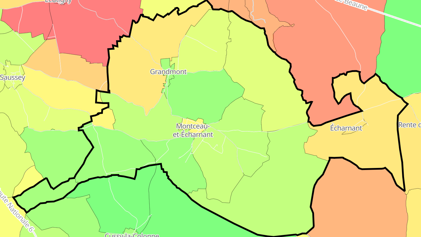 Carte des prix de l'immobilier Montceau-et-Écharnant
