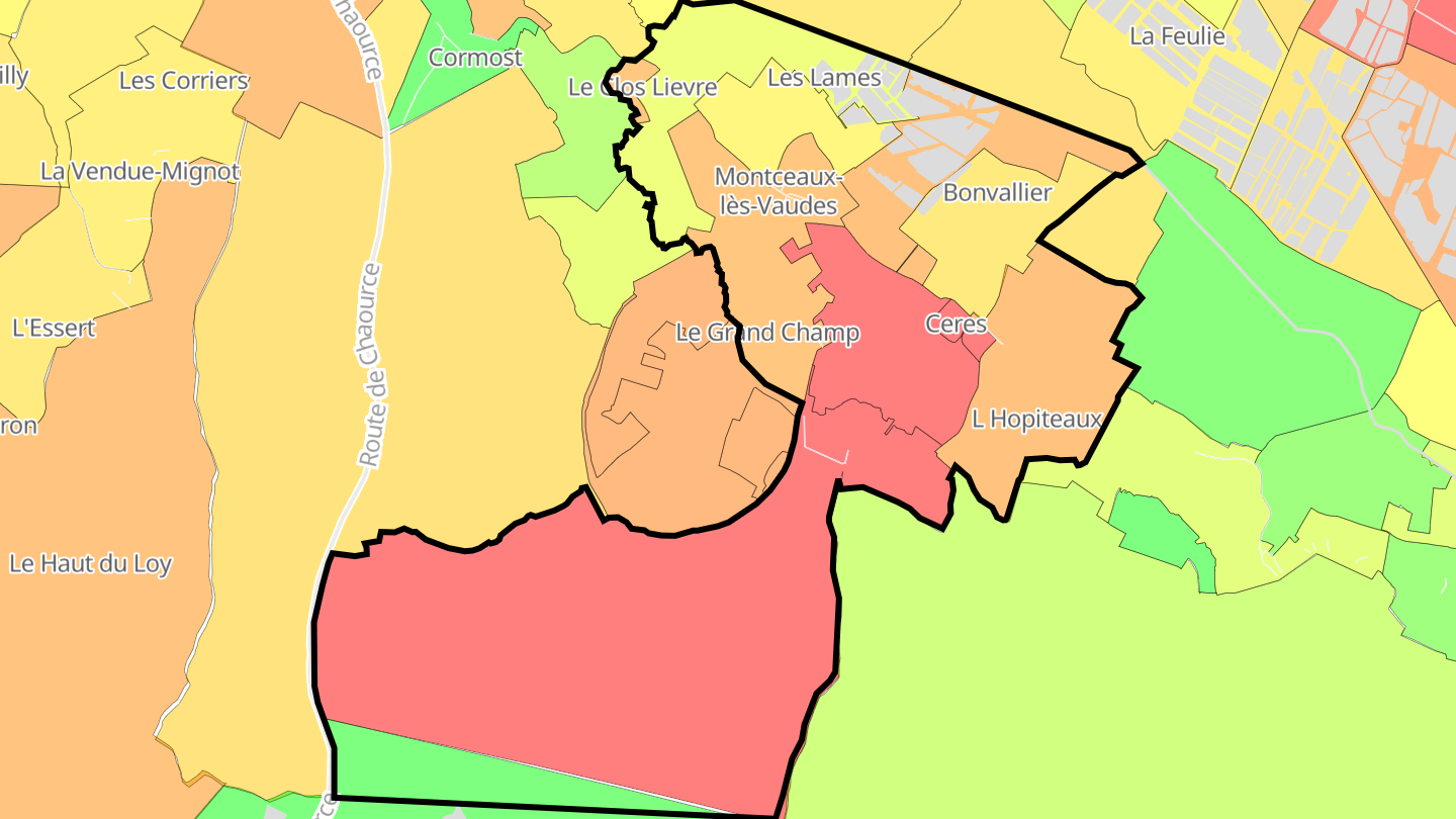 Carte des prix de l'immobilier Montceaux-lès-Vaudes