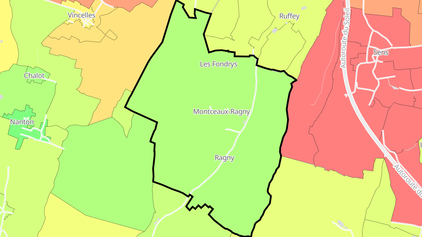 Carte des prix de l'immobilier Montceaux-Ragny