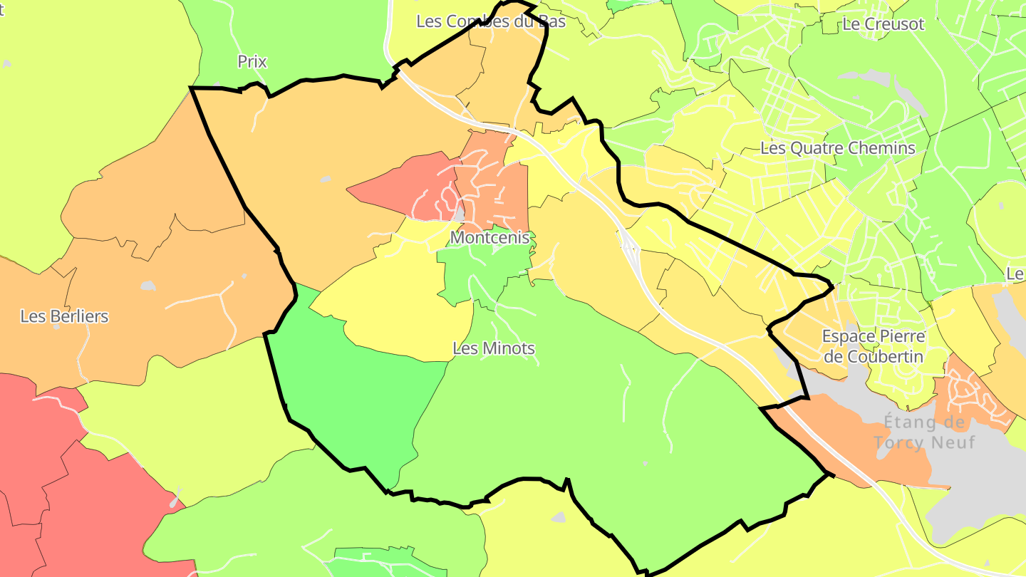 Carte des prix de l'immobilier Montcenis