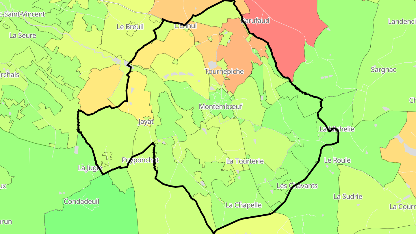 Carte des prix de l'immobilier Montembœuf