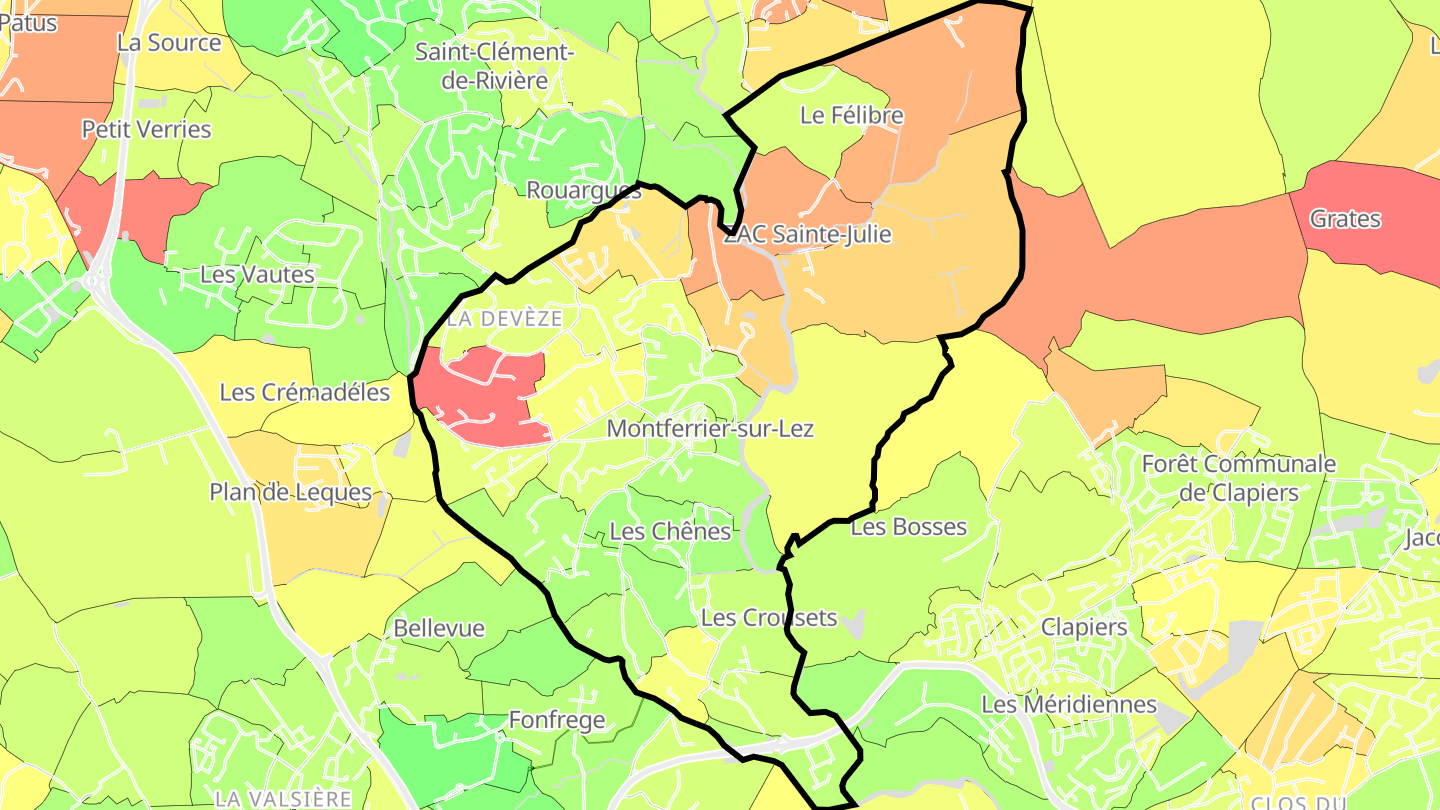 Carte des prix de l'immobilier Montferrier-sur-Lez