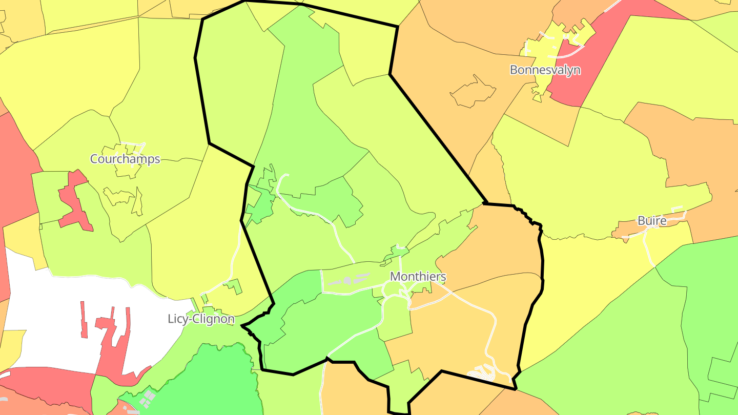 Carte des prix de l'immobilier Monthiers