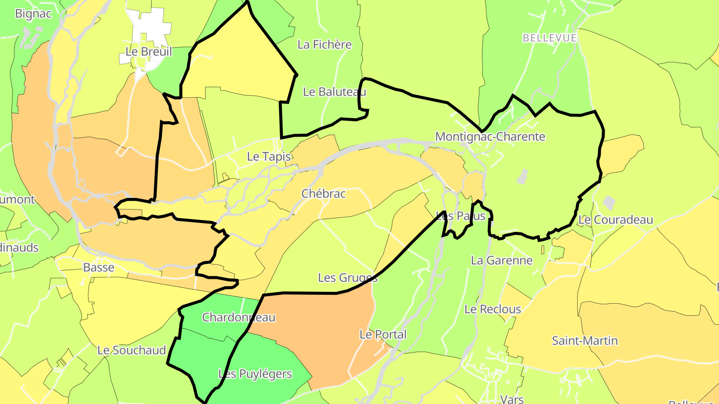 Carte des prix de l'immobilier Montignac-Charente