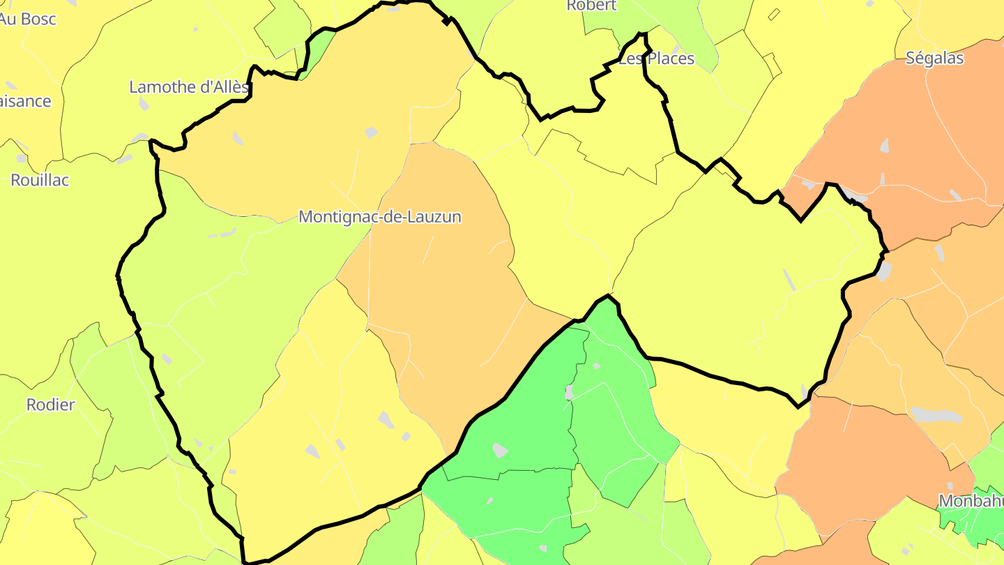 Carte des prix de l'immobilier Montignac-de-Lauzun