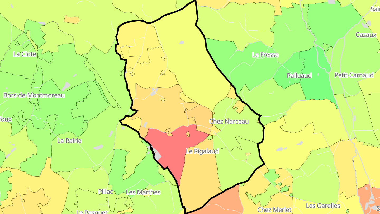 Carte des prix de l'immobilier Montignac-le-Coq