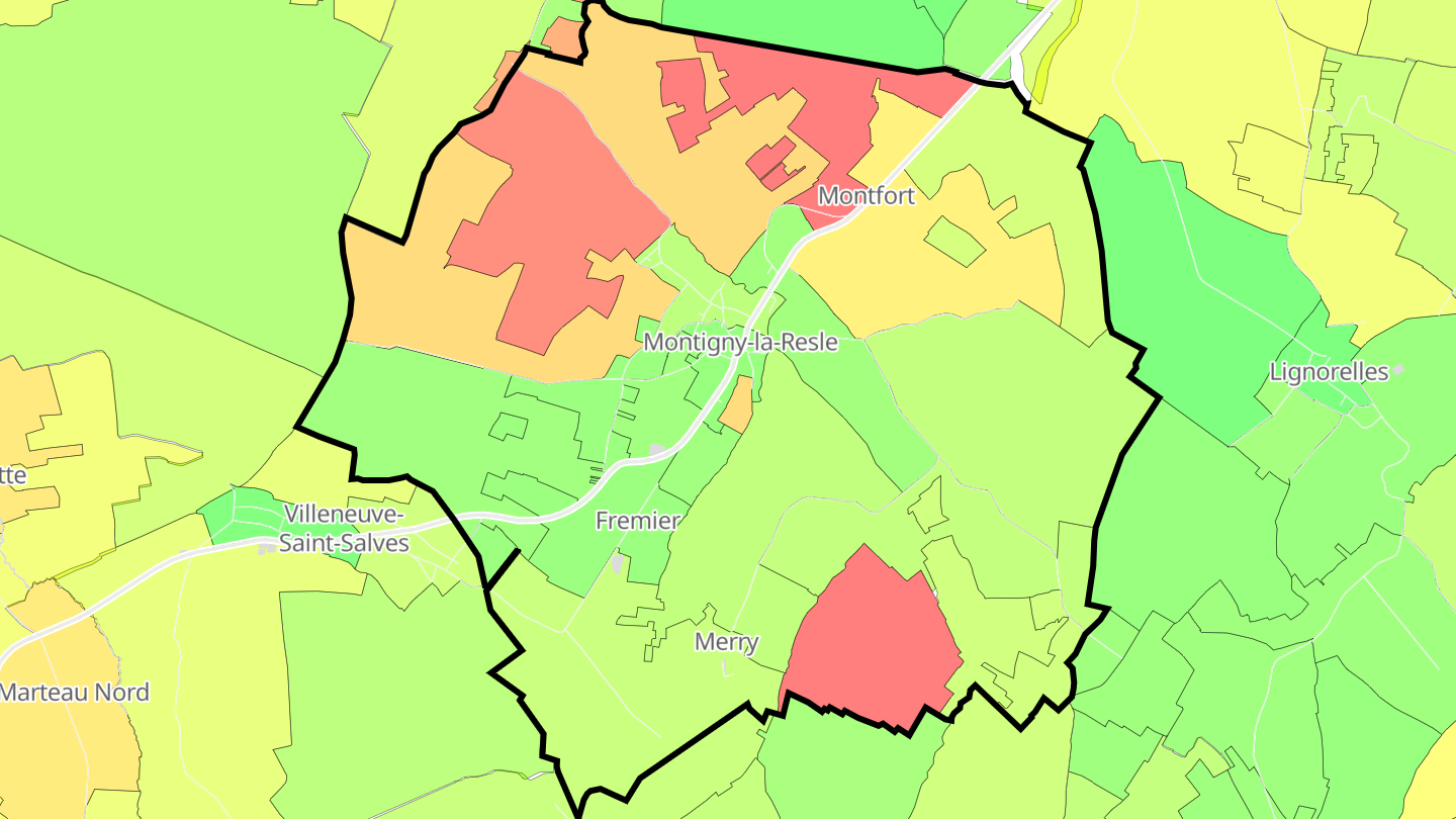 Carte des prix de l'immobilier Montigny-la-Resle