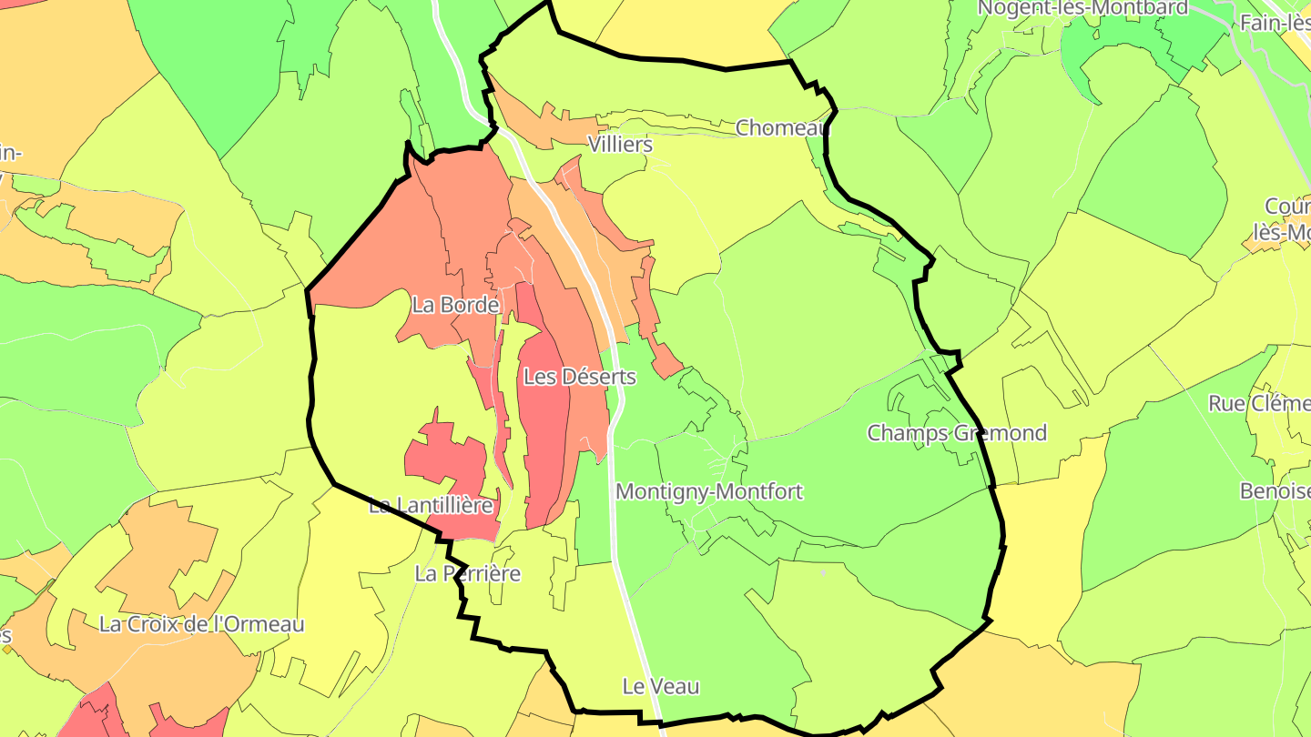 Carte des prix de l'immobilier Montigny-Montfort
