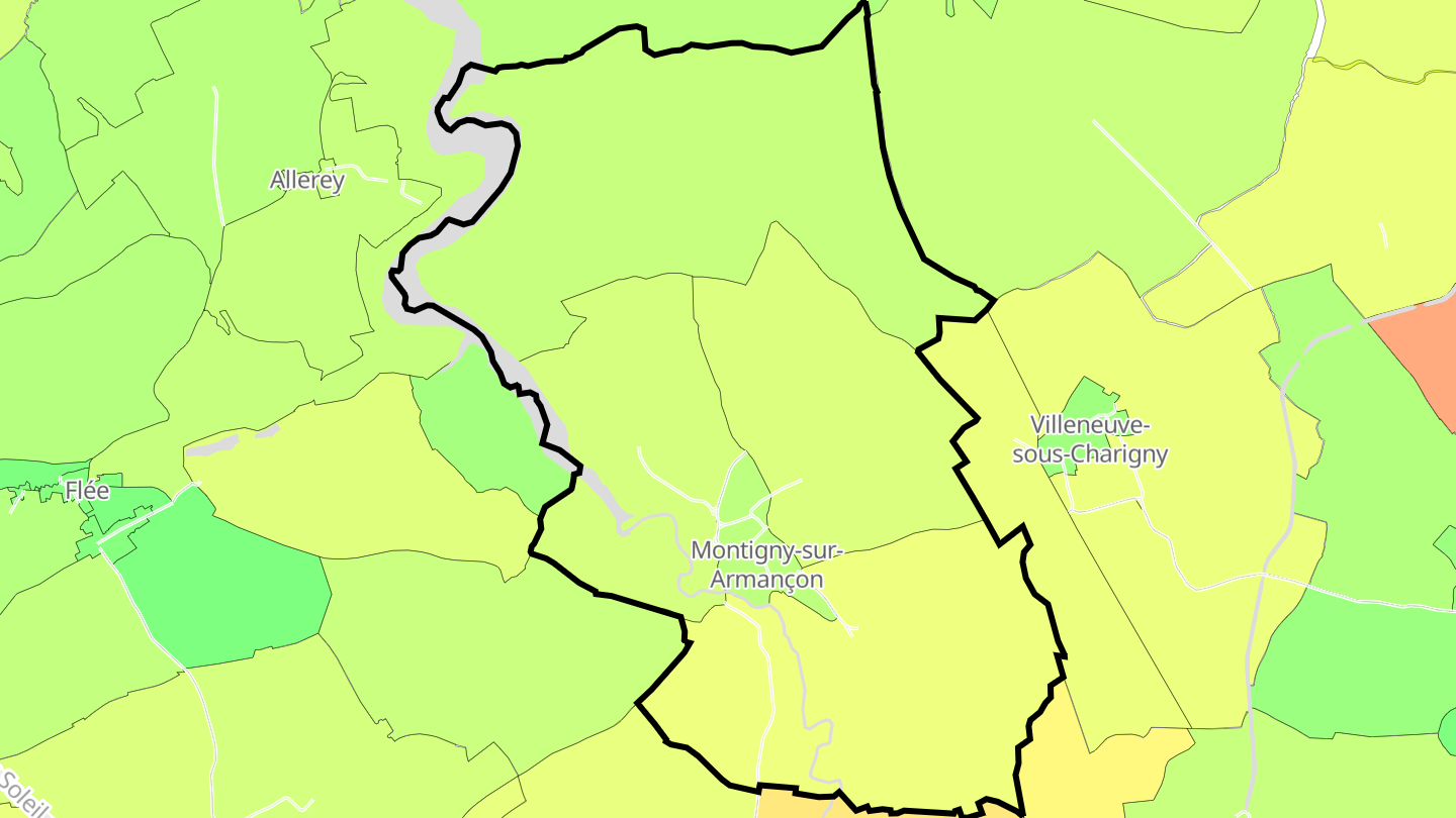 Carte des prix de l'immobilier Montigny-sur-Armançon