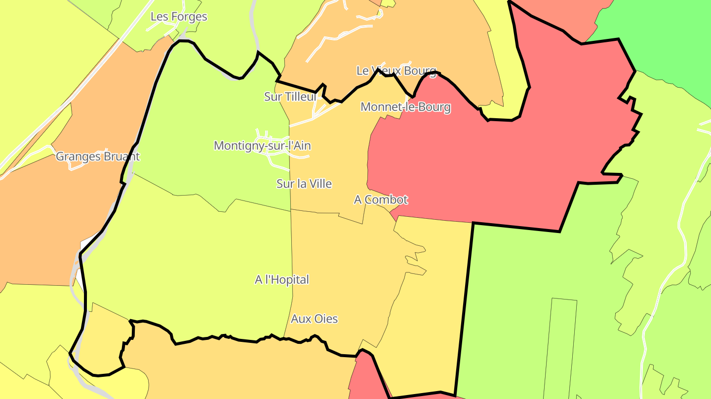 Carte des prix de l'immobilier Montigny-sur-l'Ain