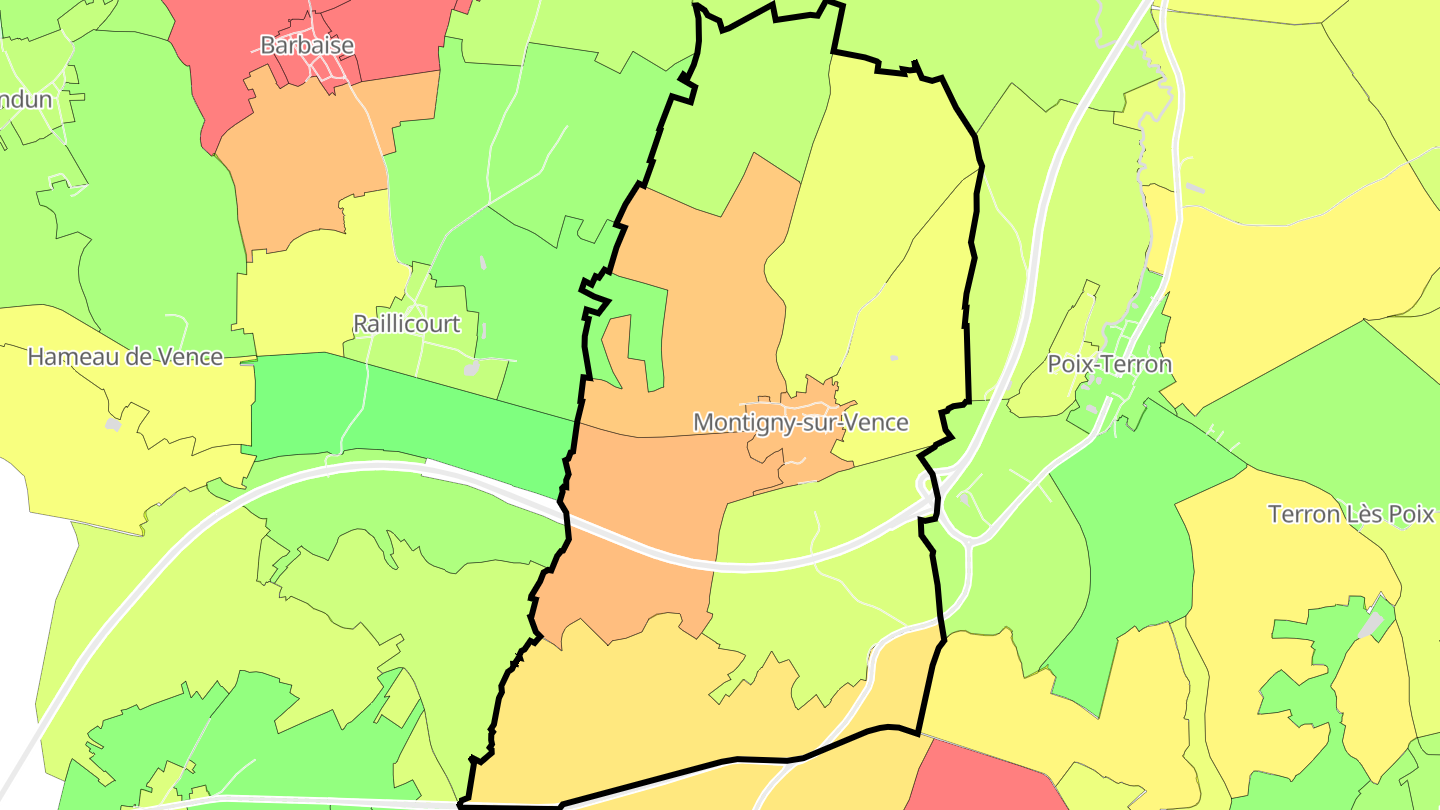 Carte des prix de l'immobilier Montigny-sur-Vence