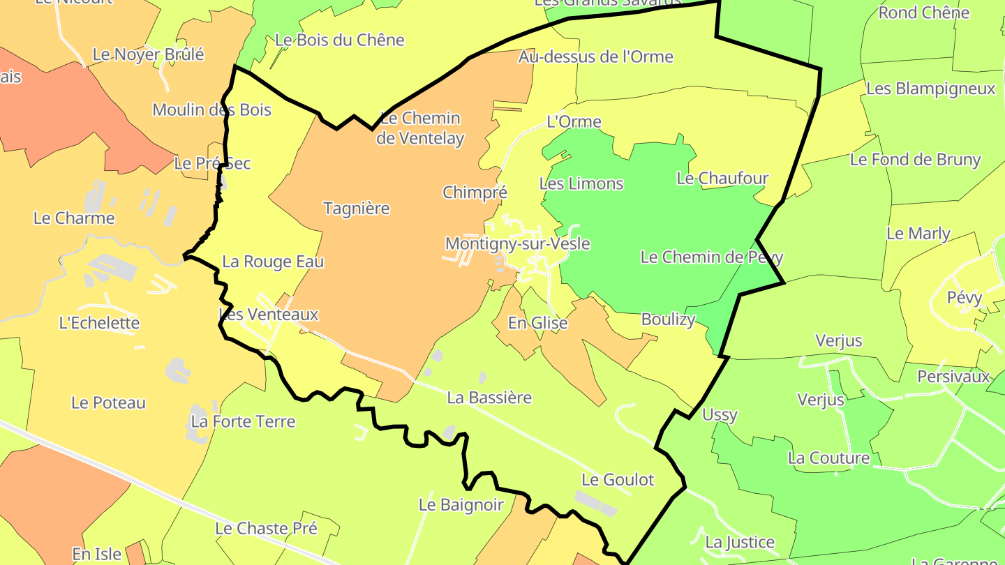 Carte des prix de l'immobilier Montigny-sur-Vesle