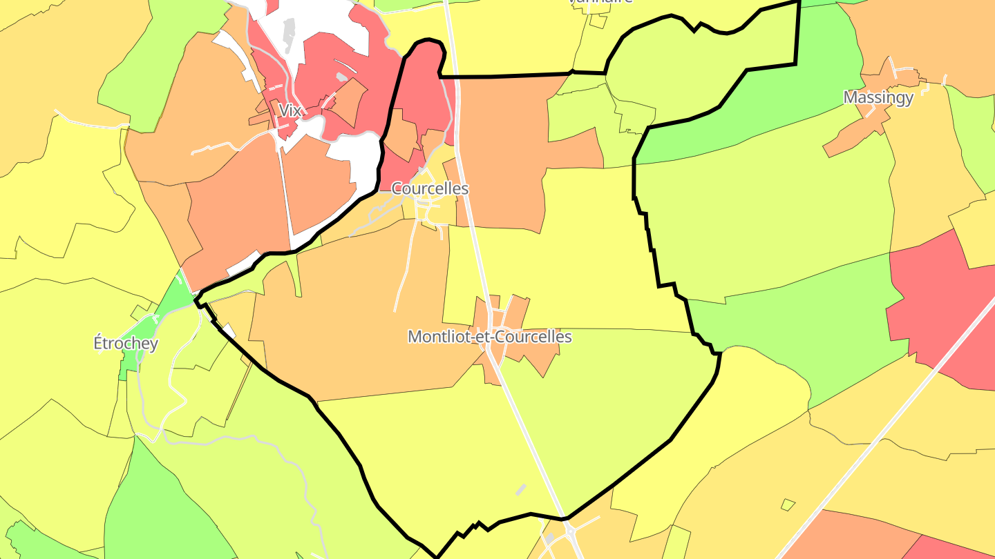 Carte des prix de l'immobilier Montliot-et-Courcelles