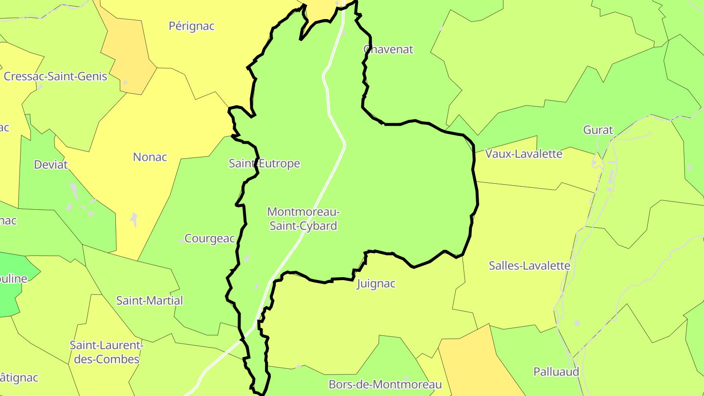 Carte des prix de l'immobilier Montmoreau