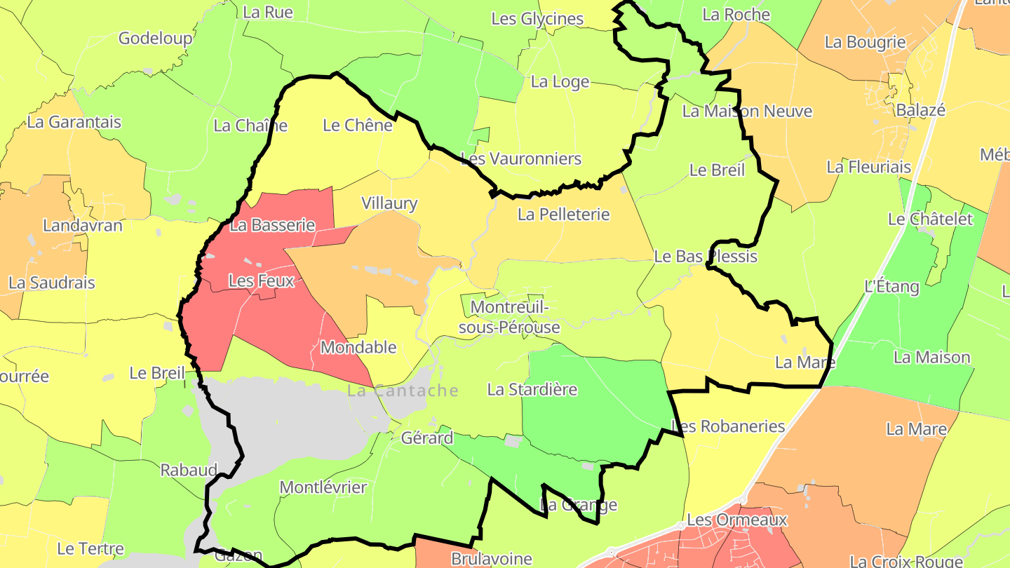 Carte des prix de l'immobilier Montreuil-sous-Pérouse