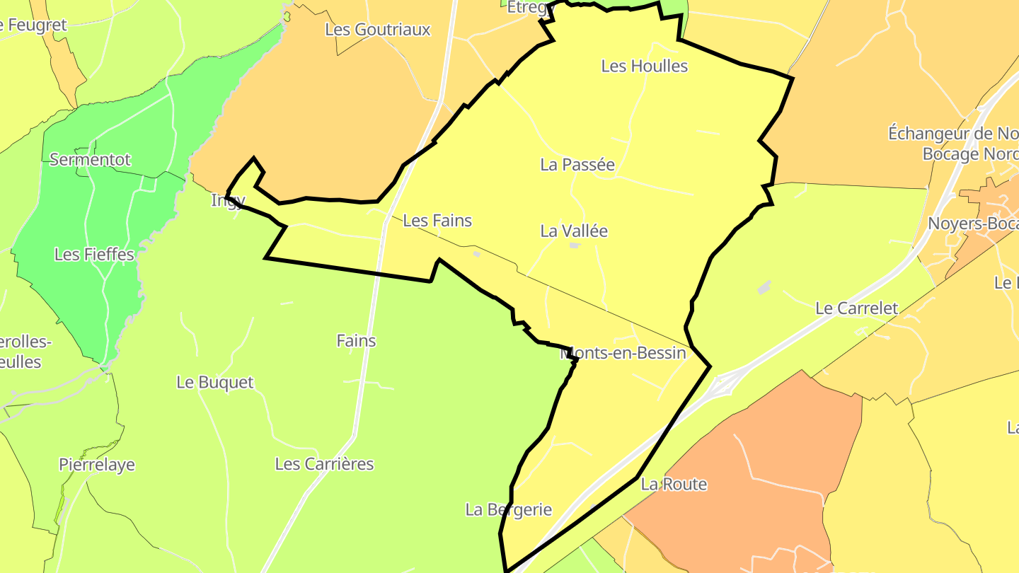 Carte des prix de l'immobilier Monts-en-Bessin