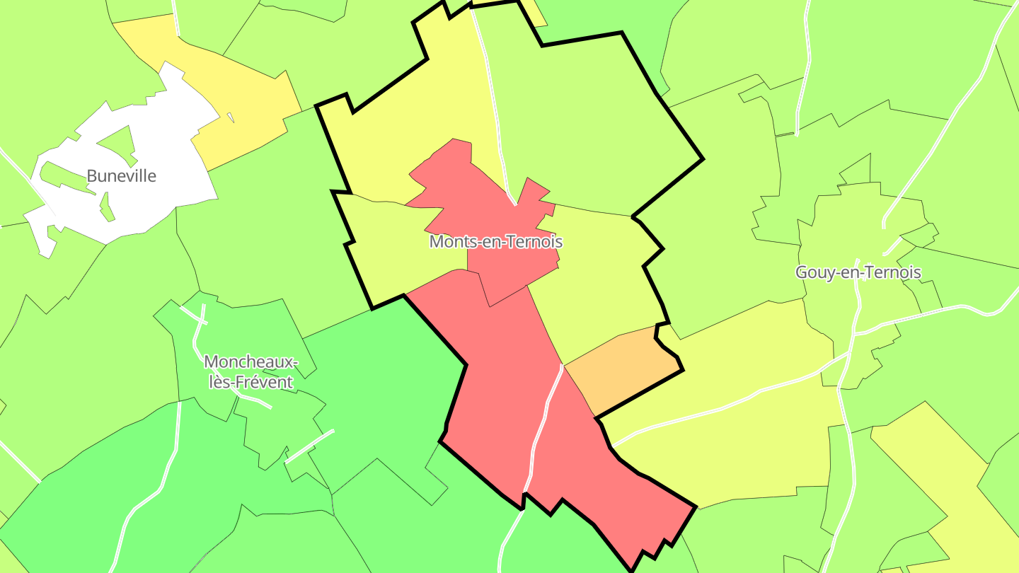 Carte des prix de l'immobilier Monts-en-Ternois