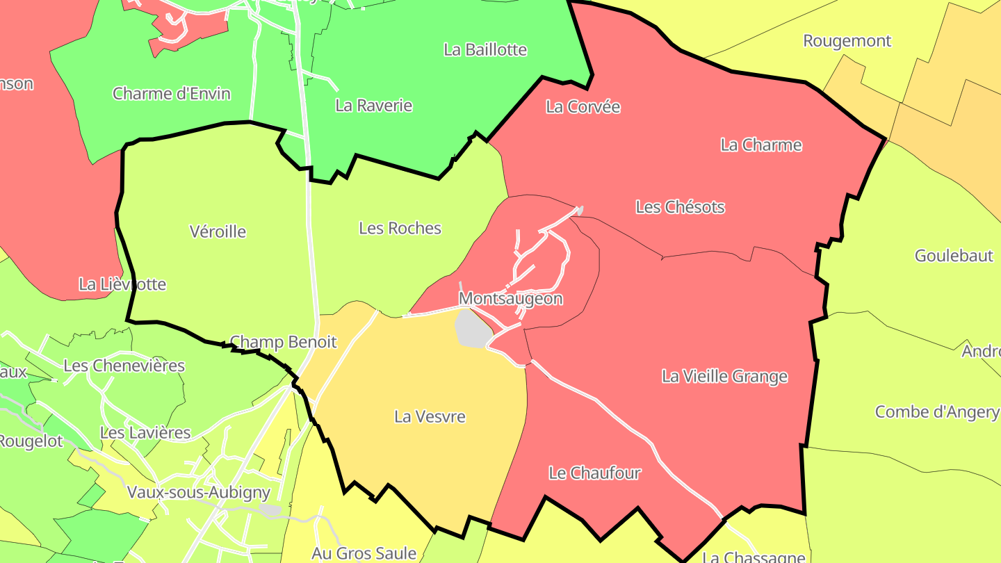 Carte des prix de l'immobilier Montsaugeon