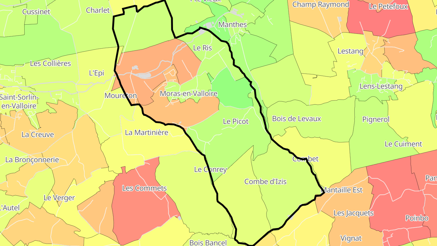Carte des prix de l'immobilier Moras-en-Valloire