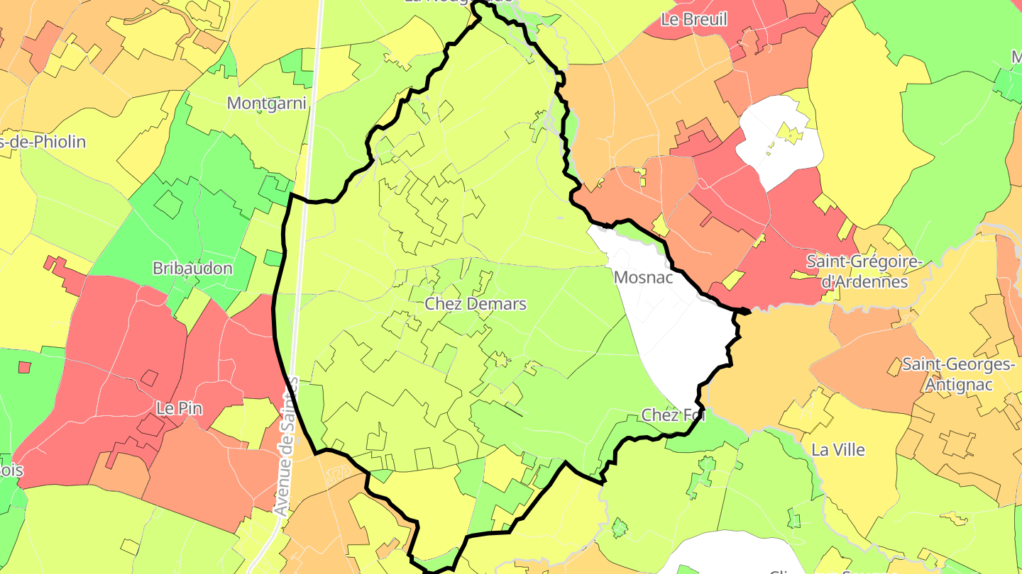 Carte des prix de l'immobilier Mosnac