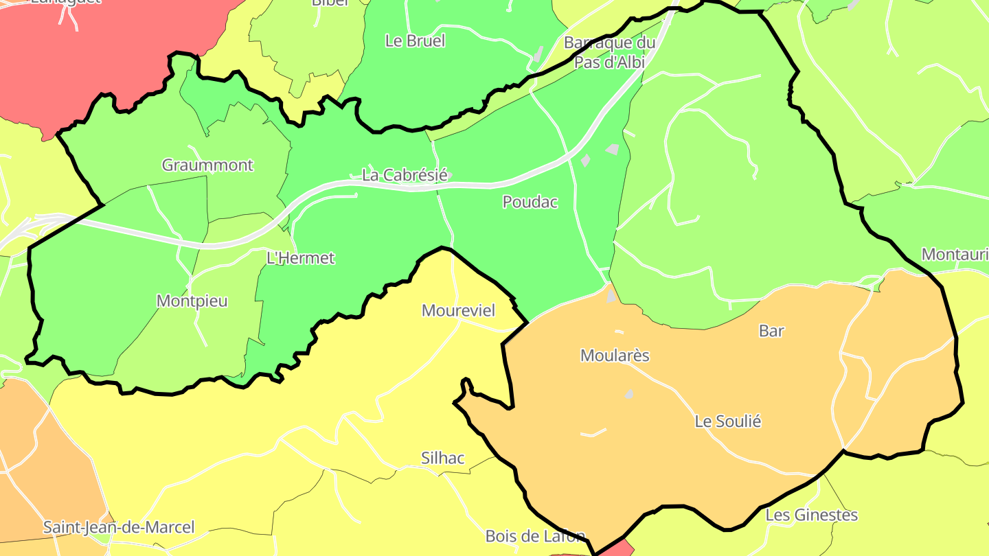 Carte des prix de l'immobilier Moularès