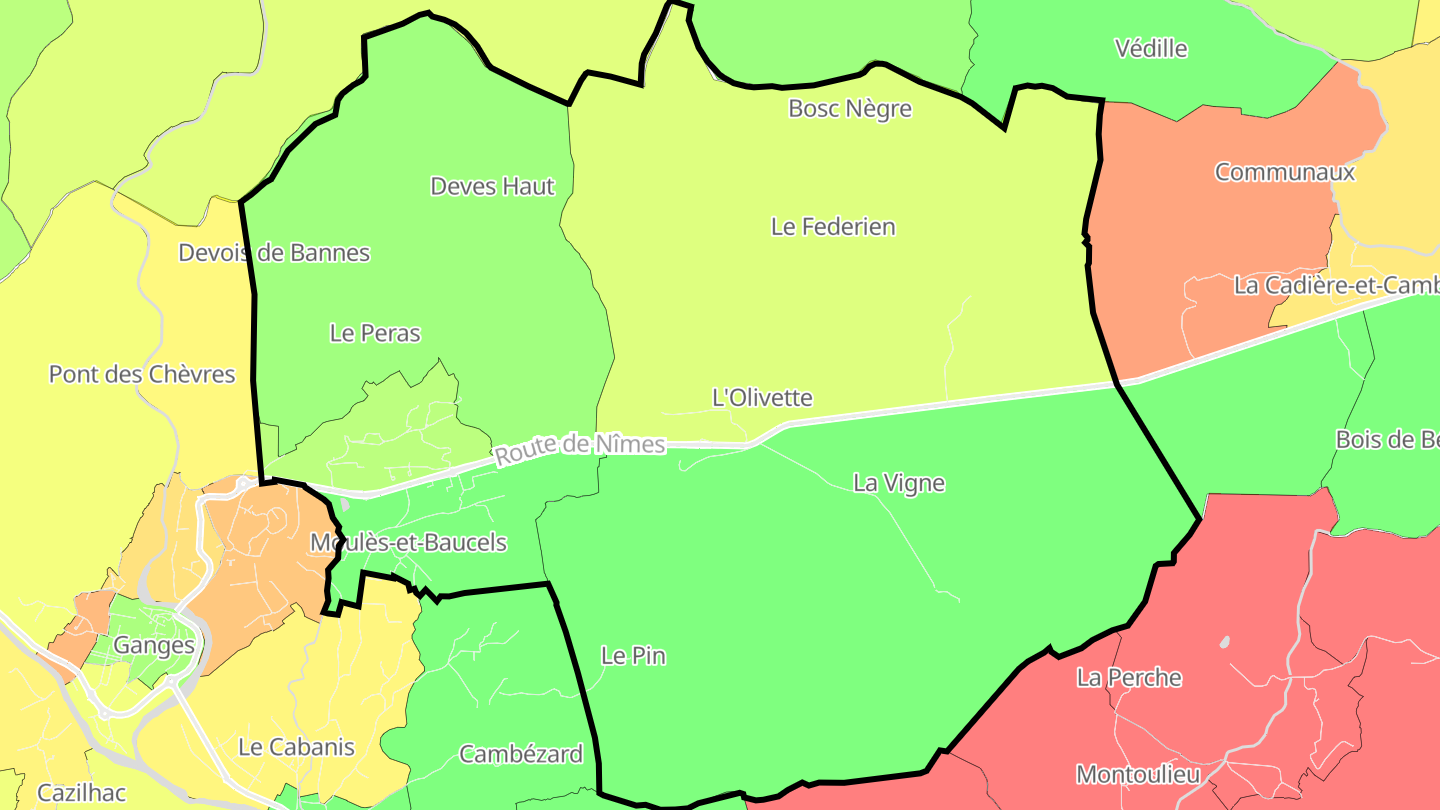 Carte des prix de l'immobilier Moulès-et-Baucels