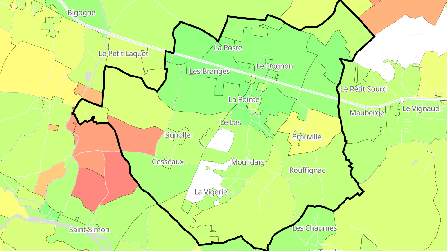 Carte des prix de l'immobilier Moulidars