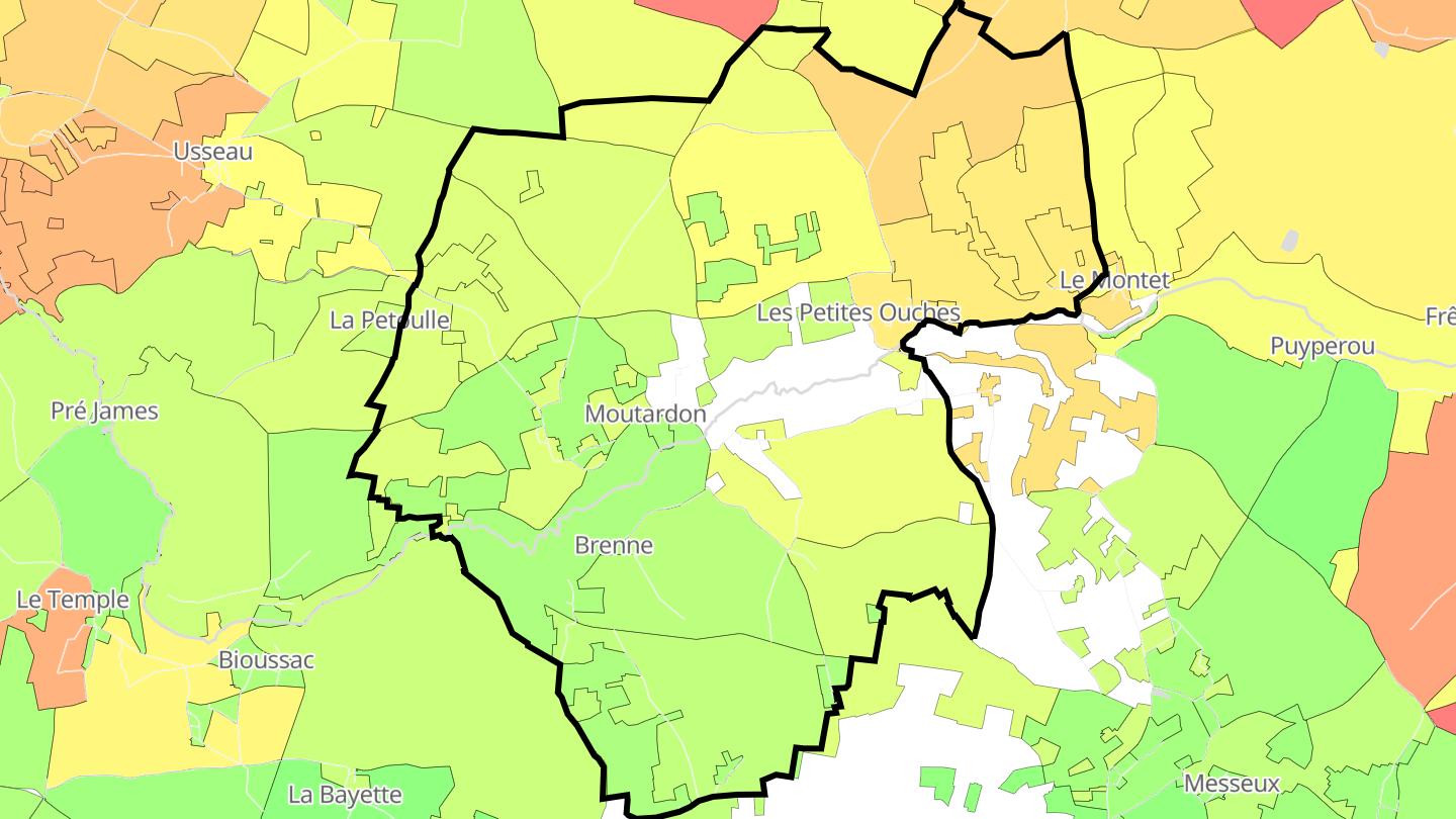 Carte des prix de l'immobilier Moutardon